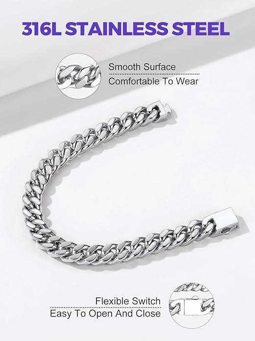 Richsteel 5/7/9/12mm Wide Miami Cuban Link Chain Bracelet for Men Women,Stainless Steel/Gold/Black Plated,7.4/8.2/9 Inch Length,Hip Hop Urban Street-wear Jewelry(Gift Wrapped)
