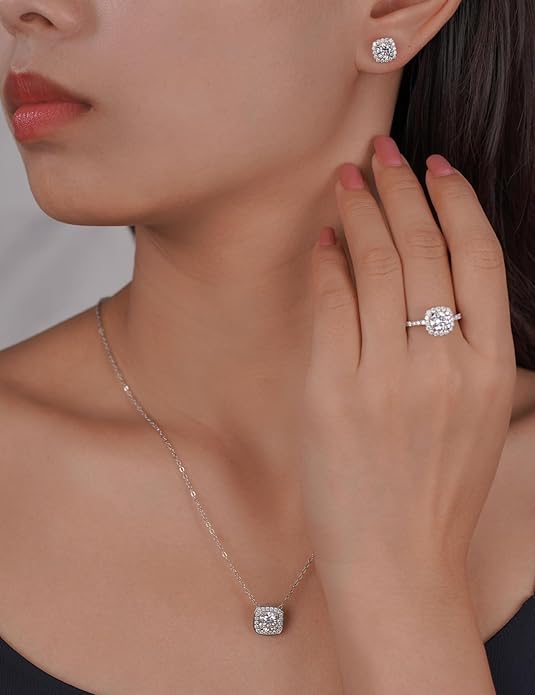 IMOLOVE Moissanite Solitaire Pendant Necklaces for Women Sterling Silver with 18K White Gold Plated 1-3 Carat D Color VVS1 Clarity Mossanite Jewelry for Women