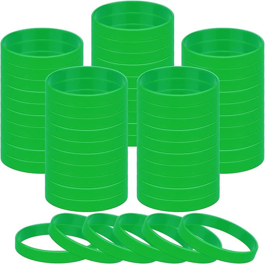 50pcs Rubber Wristbands, Green Plain Silicone Bracelets, Stretch Unisex Bracelet Kit For Men Women Teens-Green