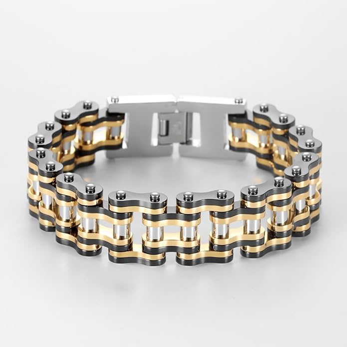 heavy-duty and sturdy men's motorcycle chain, bicycle chain, stainless steel men's bracelet, vacuum plated 14K gold electroplated black in the furnace