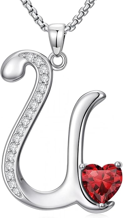 Christmas Gifts for Women Alphabet A to Z Initial Birthstone Pendant Necklaces for Women - 18k White Gold Plated Personalized Name Jewelry Valentine Mothers Day Birthday Gifts for Women Her Girlfriend