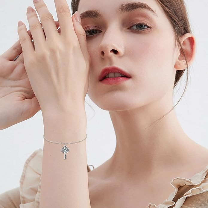 YFN Cross Bracelet Sterling Silver Religious Cross Bracelet Jewelry Gift for Women Men