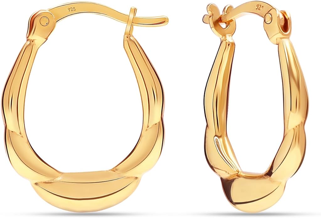 LeCalla 925 Sterling Silver Shrimp Classic Diamond-Cut Light-Weight Hoop Earrings for Women