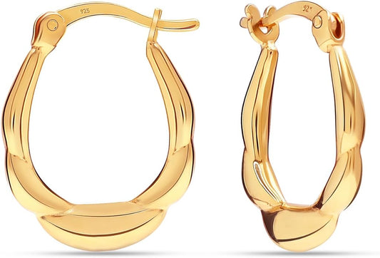 LeCalla 925 Sterling Silver Shrimp Classic Diamond-Cut Light-Weight Hoop Earrings for Women