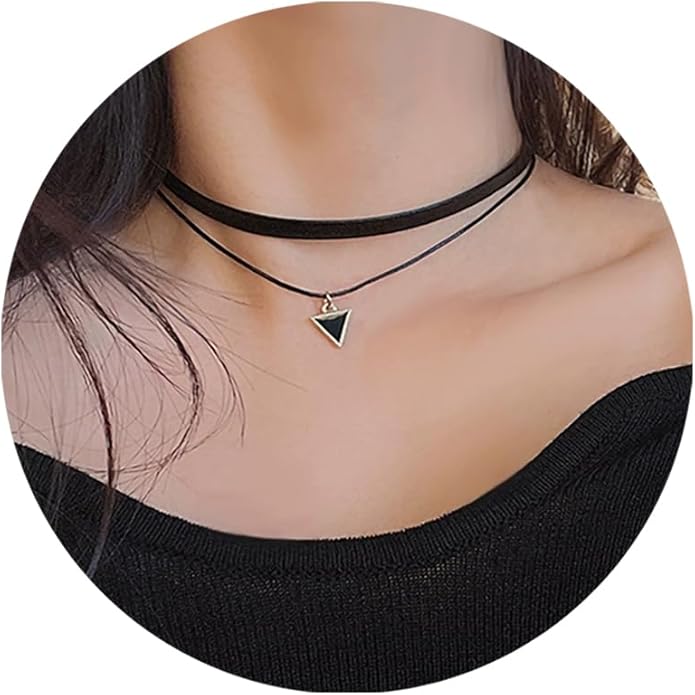 Fesciory Black Necklaces for Women, Adjustable Layered Velvet Leather Lace Collar Necklace, Goth Jewelry Gifts.