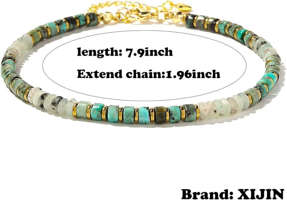 XIJIN Natural Stone Beaded Anklets for Women Handmade Beach Boho Turquoise Beads Ankle Bracelet Jewelry Gift for Her