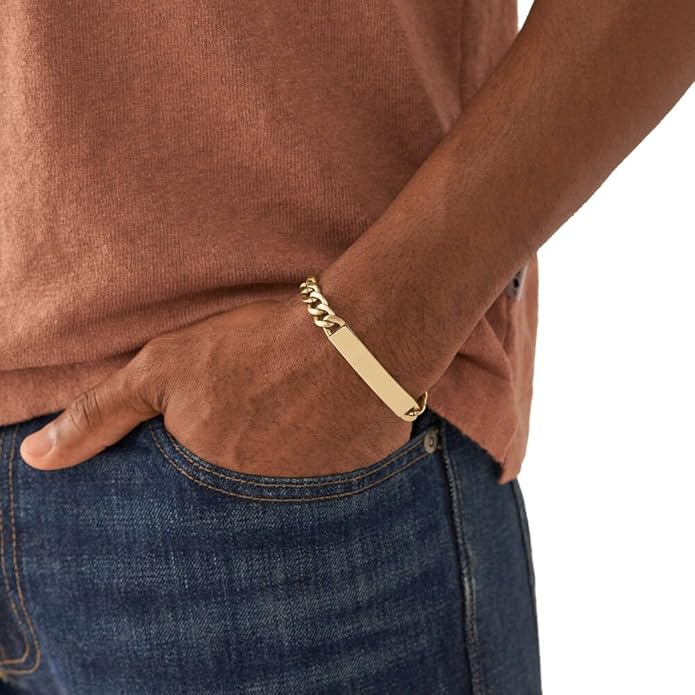 Fossil Men's Plated Stainless Steel Engravable Personalized Gift ID, Chain or Cuff Bracelet for Men