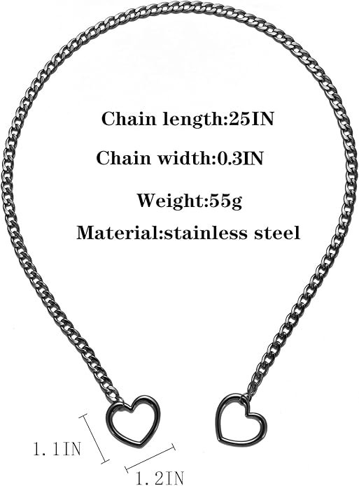 Heart Slip Chain Necklaces for Women,Stainless Steel O-Ring Adjustable Lariat Y-Necklace,Punk Gothic Cuban Collar Choker Necklace for women