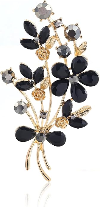 YOQUCOL Red Colour Zircon Crystal Poppy Flower Bouquet Shape Brooch Pins for Woman Gift