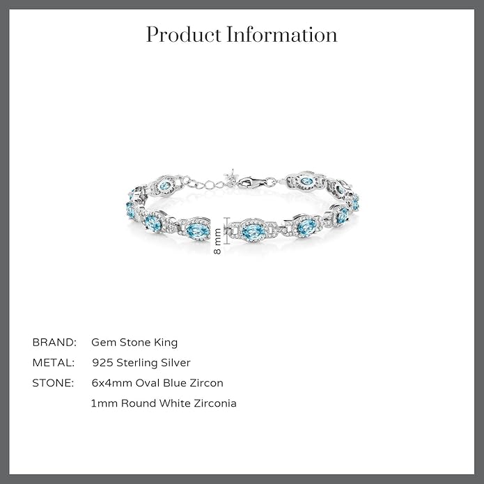 Gem Stone King 7-14 Cttw Oval Gemstone Birthstone Tennis Bracelet For Women | 925 Sterling Silver | Oval 6X4MM | 7 Inch With 1 Inch Extender | Fine Jewelry Gifts for Her Mom Women Wife