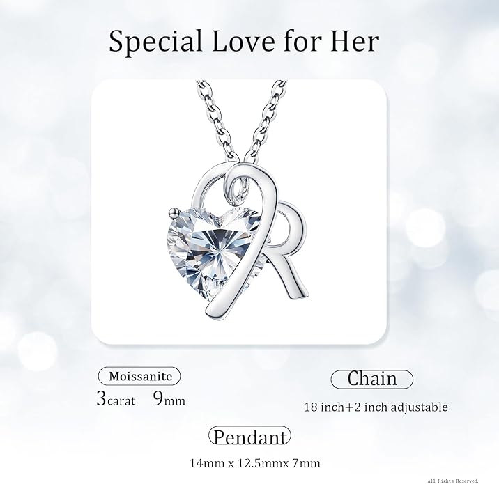 ForeverLove Heart Necklaces for Women, 4-2 Carats Heartshap Moissanite, Silver Pendant Jewelry, Anniversary Birthday Gifts for Wife, Girlfriend, Daughter, Mom