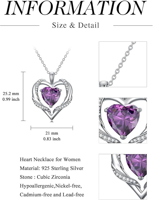 WINNICACA Birthday Gift for Mom Heart Necklace for Women 925 Sterling Silver Birthstone Necklace Jewelry Gift for Women Wife Her Girlfriend Sister