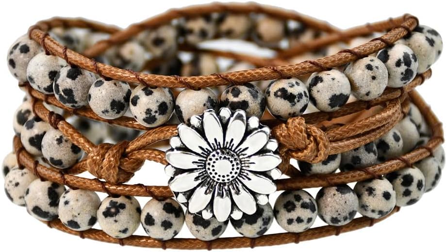ZOSOJONA Boho Wrap Bead Bracelet for Women - Handmade Adjustable Natural Stone Beaded Bracelets Rope Yoga Healing Bracelet Bangle Hippie Jewelry