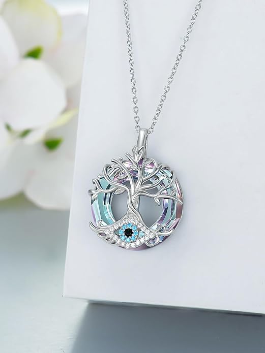 WINNICACA Sterling Silver Evil Eye Necklace Protection Crystal Pendant for Women Good Luck Vintage Evil Eye Pendant Jewelry Birthday Gifts for Women Friend Female