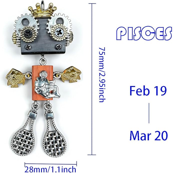 Steampunk Wooden Robot Pendant Necklace， Handmade Punk Style Pendant Zodiac Necklace for Men Women，Creative Birthday Gift