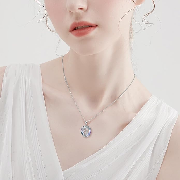 TOUPOP Evil Eye Necklace 925 Sterling Silver Tree of Life Circle Crystal Pendant Necklace Protection Jewelry Amulet Christmas Gifts for Women Her