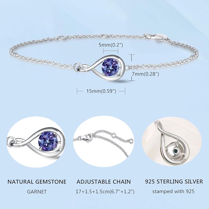 FANCIME Love Bracelet 925 Sterling Silver Infinity Birthstone Bracelets for Women Fine Jewelry Birthday Christmas Gifts for Her Mom Wife, Chain Length 6.7"+1.2" Extend