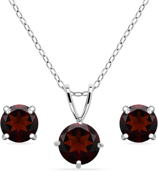 Jewelry Sets for Women, Necklace and Earring Sets for Women, Birthstone Jewelry, Genuine or Synthetic Gemstone, Round Solitaire, Pendant Necklace, Stud Earrings, Sterling Silver Jewelry or Gold Flash