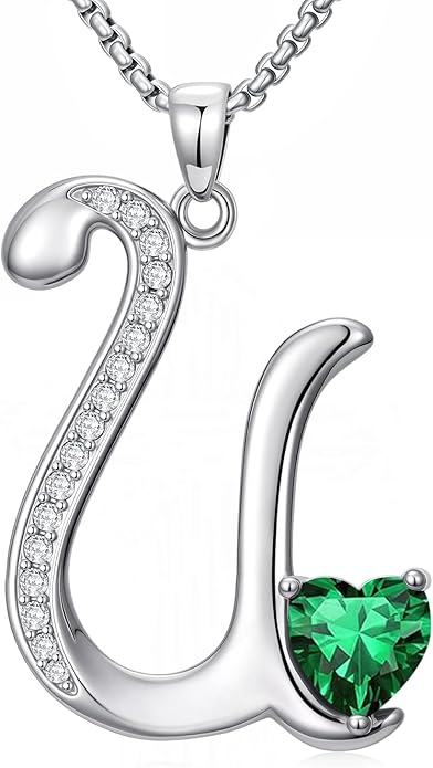 Christmas Gifts for Women Alphabet A to Z Initial Birthstone Pendant Necklaces for Women - 18k White Gold Plated Personalized Name Jewelry Valentine Mothers Day Birthday Gifts for Women Her Girlfriend