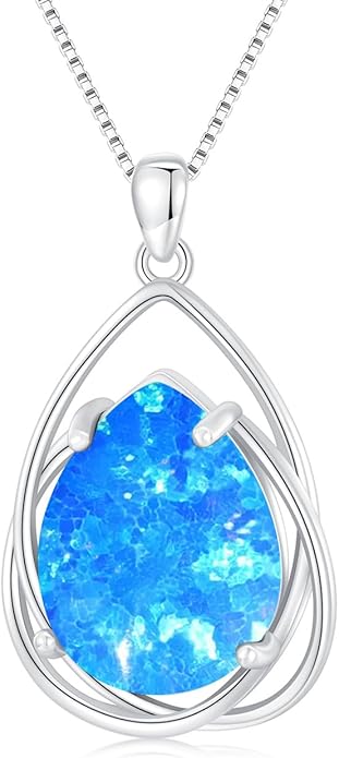 Teardrop Turquoise Pendant Necklace, 925 Sterling Silver December Birthstone Necklace Vintage Western Jewelry Gift for Women