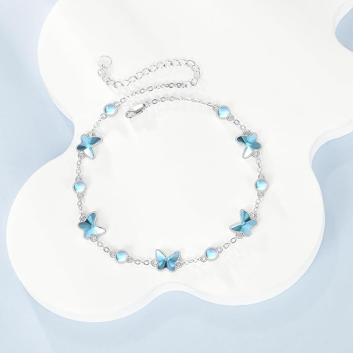 CRMAD 925 Sterling Silver Daisy/Sunflower Moonstone Anklet Daisy Flower Ankle Bracelet for Women Beach Dainty Jewelry