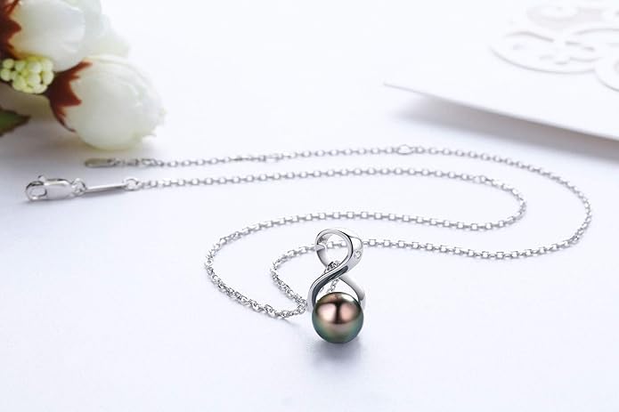 CHAULRI Infinity Top Grade AAA Tahitian Black Pearl Pendant Necklace 18K Gold Over Sterling - Birthday Anniversary Jewelry Gifts for Women Wife Mom Daughter