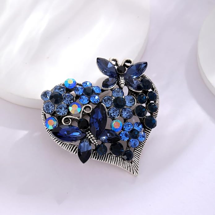 Rhinestone Heart Brooch for Women Sparkling Crystal Flower Brooch Pin Vintage Butterfly Brooches Clothing Wedding Birthday Party Christmas Jewelry Accessories