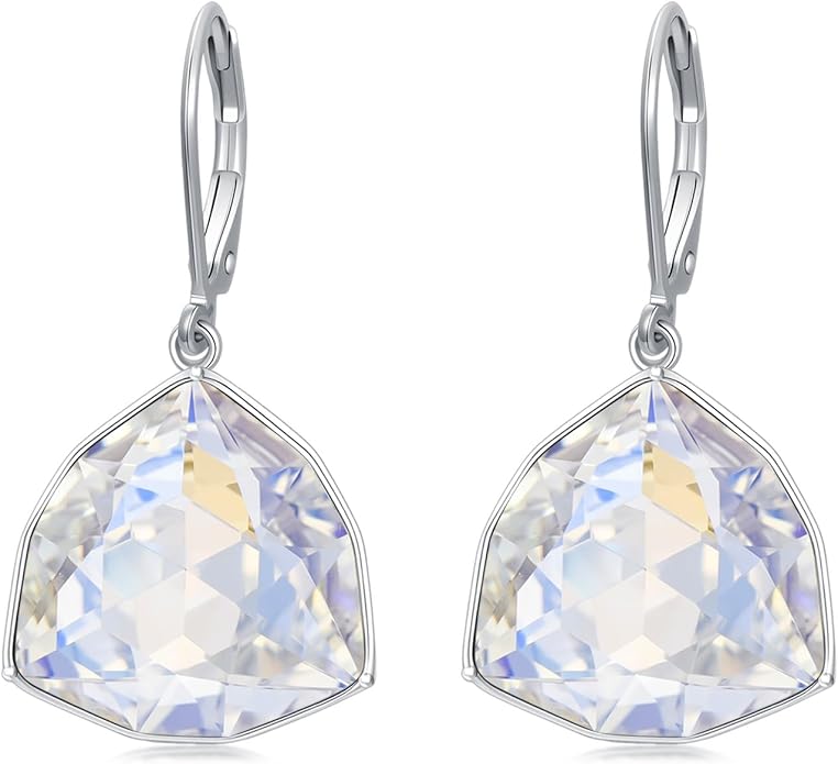 TOUPOP Leverback Earrings for Women Sterling Silver Simple Geometric Birthstone Dangle Drop Earrings Jewelry Christmas Valentine Mothers Day Birthday Gifts for Women Her Wife