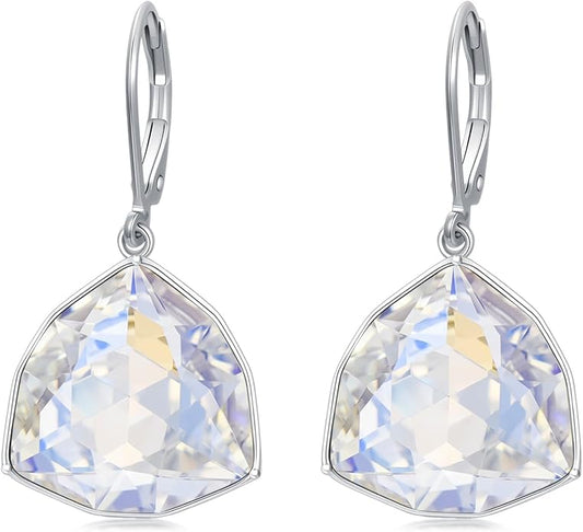 TOUPOP Leverback Earrings for Women Sterling Silver Simple Geometric Birthstone Dangle Drop Earrings Jewelry Christmas Valentine Mothers Day Birthday Gifts for Women Her Wife