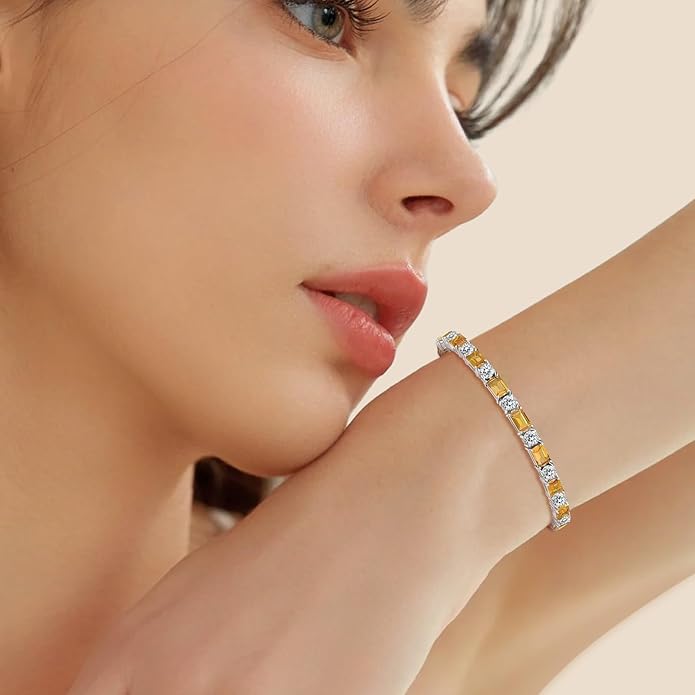 Birthstone Tennis Bracelets for Women White Gold Sterling Silver Gemstone Bracelets Adjustable Chain 6-9 Inchs Jewelry Anniversary Birthday Gifts for Women Mom Wife Her