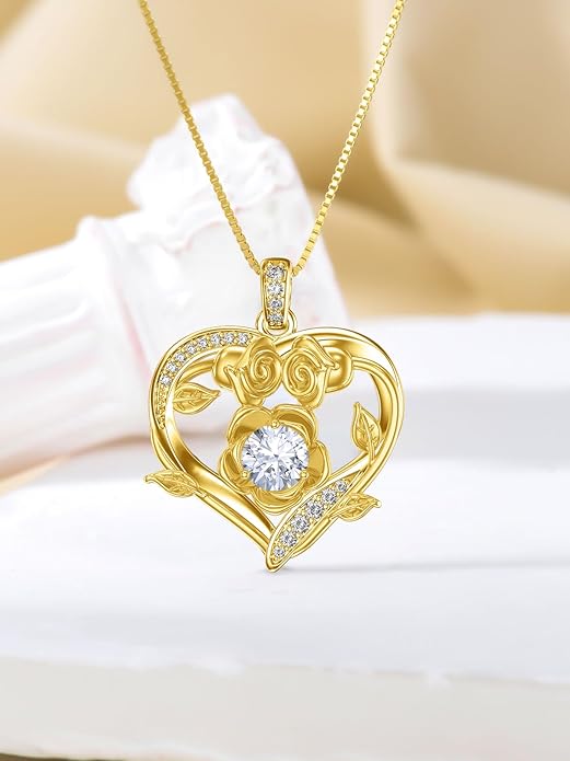 Midari 18K Gold Heart Birthstone Necklace for Women Rose Pendant Birthday Jewelry Gifts for Wife Her Daughter Mom