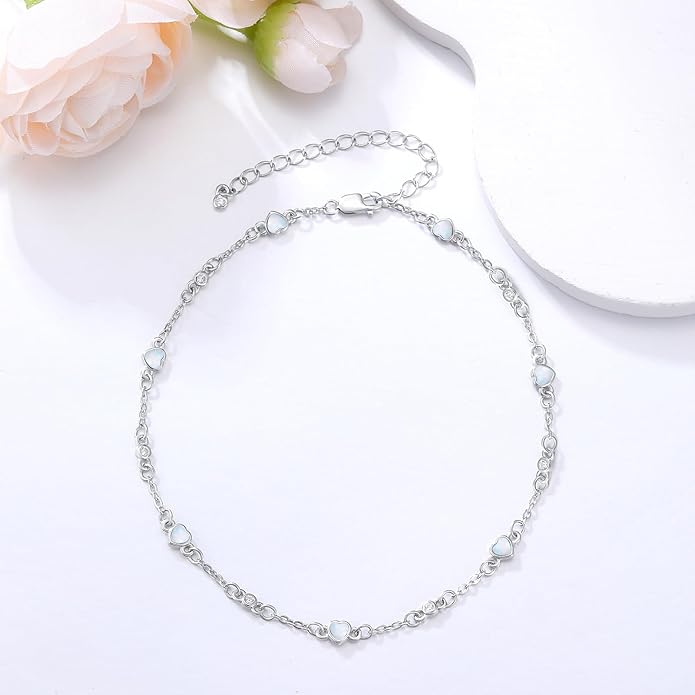 Anklet Bracelet for Women 925 Sterling Silver Natural Stone Chain Ankle Bracelet Beach Summer Fine Jewelry Birthday Christmas Gifts for Women Her Mom