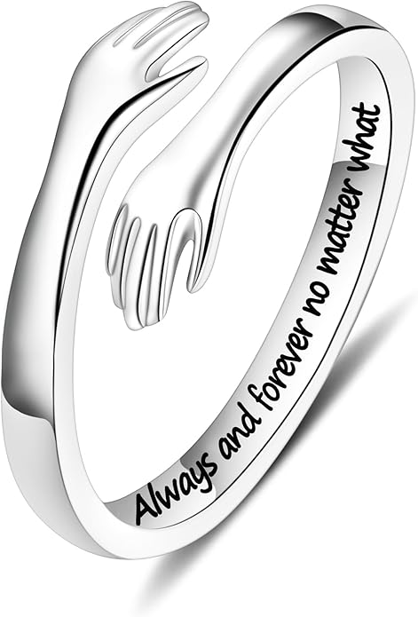Yesteel Valentines Gifts for Kids Teen Girls - S925 Sterling Silver Hug Ring for Teen Girls Women, Adjustable Ring Jewelry Mothers Day Birthday Gifts for Daughters Mom Sister Wife Friends Grandma