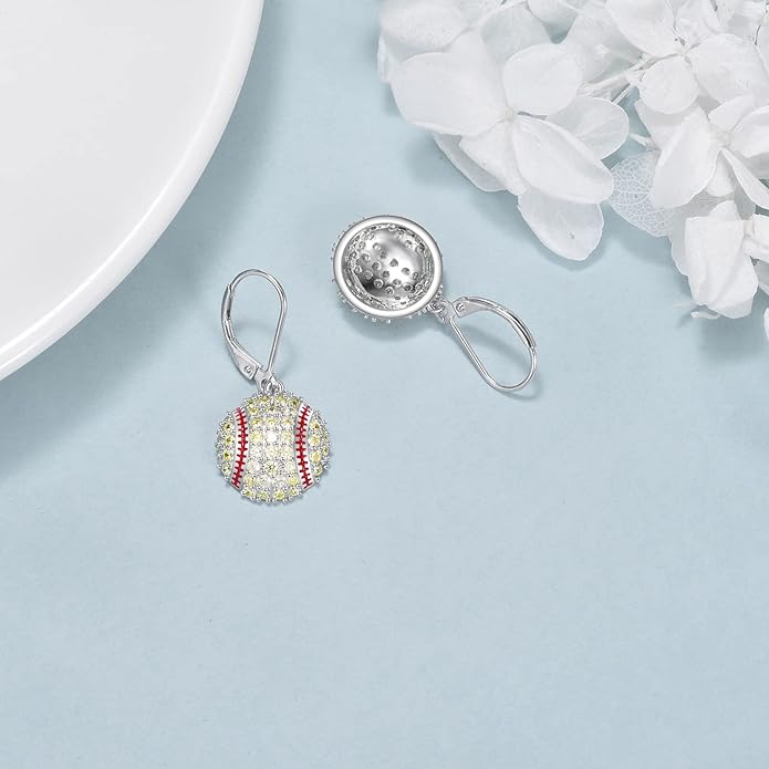 YFN Sports Jewelry Earrings 925 Sterling Silver Baseball Softball Basketball Rugby Football Tennis Volleyball Earrings for Women and Sports Fans Gifts