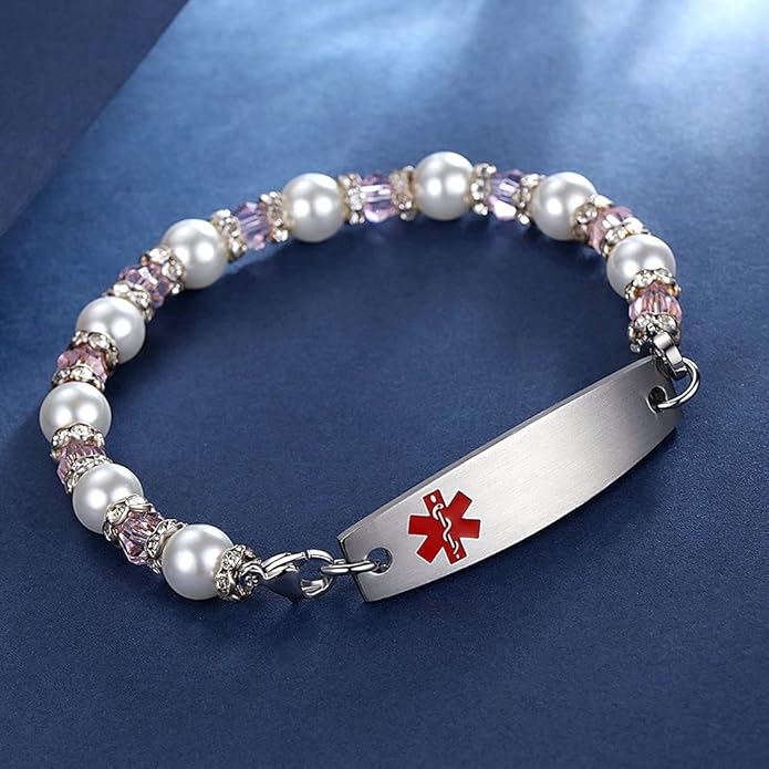 mnmoom 7.5 inch interchangeable Medical id bracelets for Women beads Medical alert bracelets with customize engraving