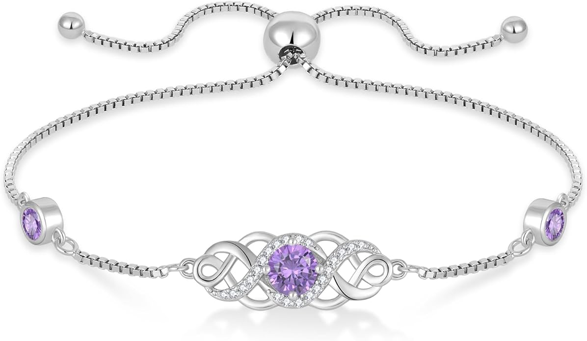 Infinity Celtic Knot Bracelet 925 Sterling Silver Birthstone Bracelet Irish Jewelry for Women
