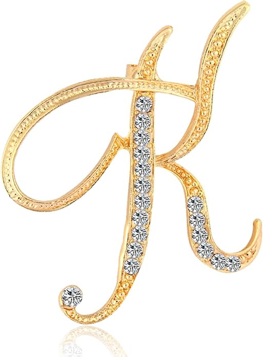 BeeGift Letter Brooch Pins Initial Rhinestone Brooch for Women Crafts,Rhinestone Crystal Lapel Pin Brooches Gold A-Z 26 Letters