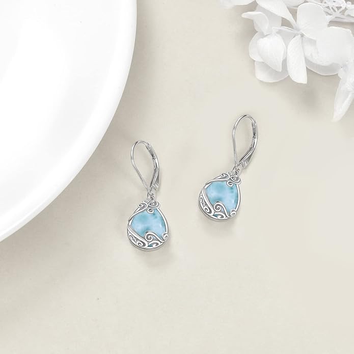 Moonstone Filigree Drop Dangle Teardrop Earrings 925 Sterling Silver Moonstone Leverback Earrings for Women Jewelry Gifts