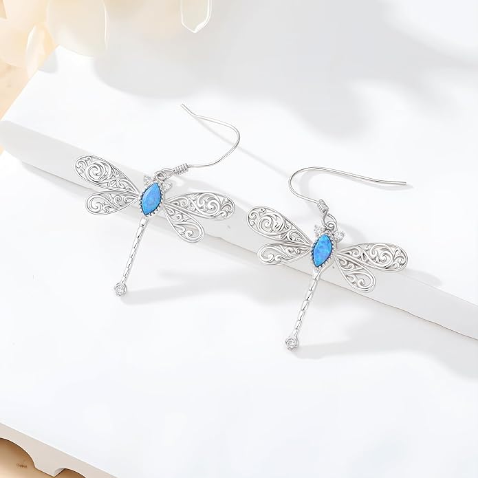 Diamond Butterfly/Dragonfly/Bee Earrings for Women 925 Sterling Silver Opal Dangle Drop Earrings Jewelry Gift for Mother Wife