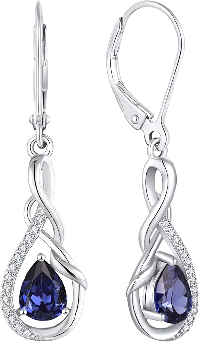 Starchenie Infinity Dangle Drop Earrings Sterling Silver Leverback Earrings Gemstones Twisted Jewelry