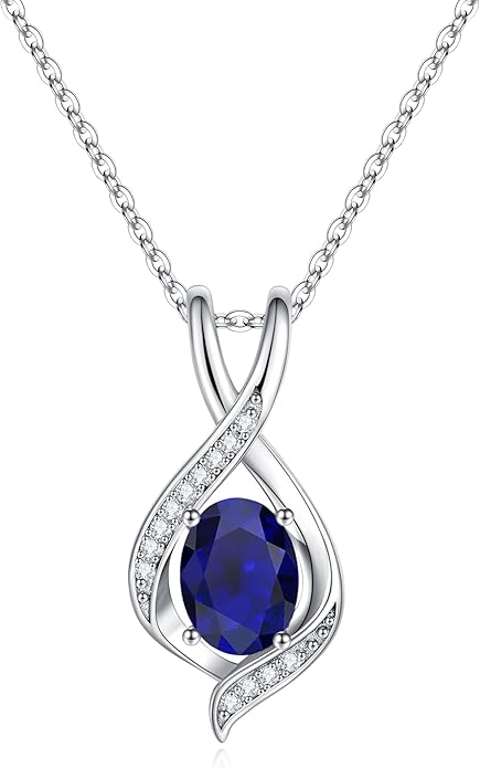 SMILEST Christmas Gifts for Women - 925 Sterling Silver Oval Sparkle Birthstone Pendant Necklace, Gemstone Pendant Anniversary Birthday Gifts for Women Wife Girlfriend Mom Grandma Birthstone Necklace