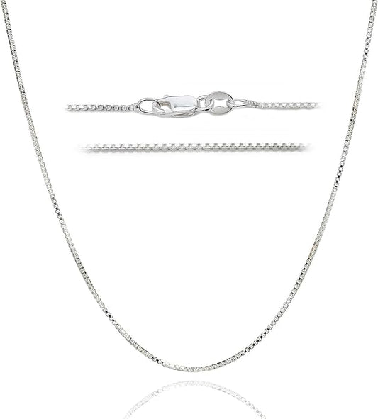 DSS 925 Sterling Silver Necklace for Women, Box Chain 1.5mm, Lobster Claw Clasps, Sterling Silver Chain, Italian Jewelry for Women, 16in - 36in
