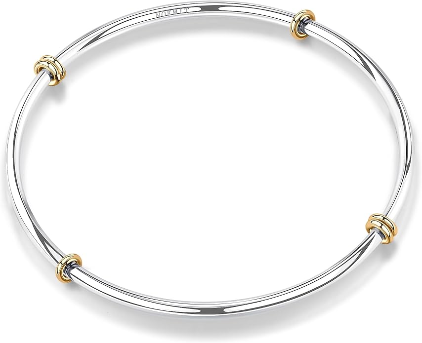 NOKMIT Triple Interlocked Stackable Bangle Bracelets for Women 3-Pack Two-Tone High Polished Stainless Steel Bangle Set Classic Plain Thin Non-Tarnish Gold&Silver