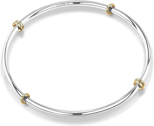 NOKMIT Triple Interlocked Stackable Bangle Bracelets for Women 3-Pack Two-Tone High Polished Stainless Steel Bangle Set Classic Plain Thin Non-Tarnish Gold&Silver