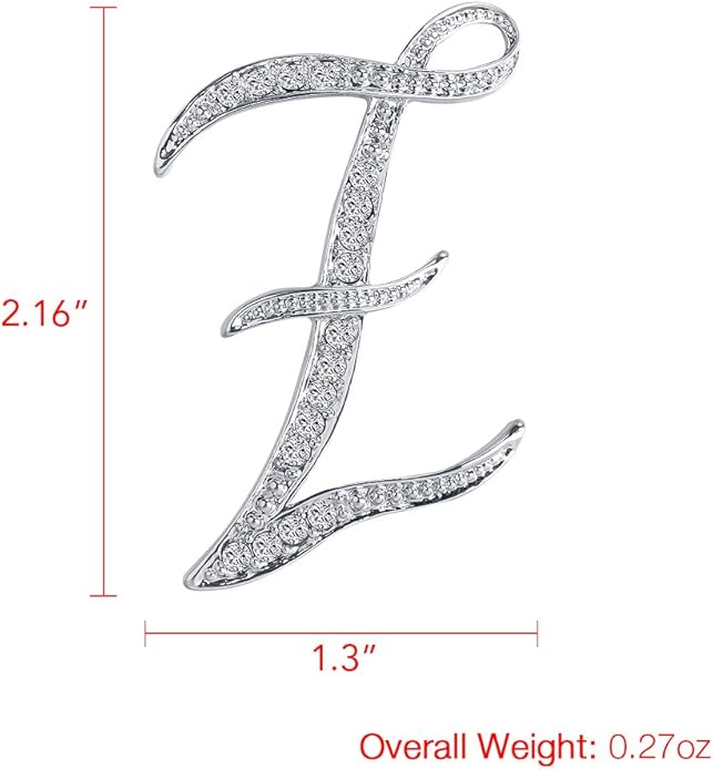 LiaSun A-Z 26 Letters Pins Brooches Silver Plated Metal Broaches Pins-Clear Crystal Initial Breastpin
