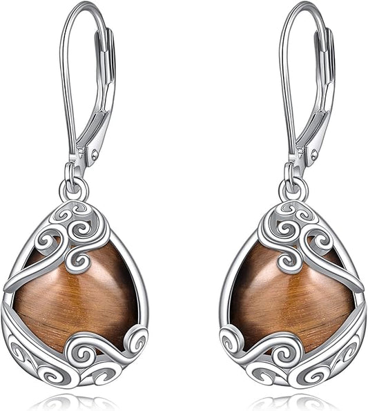 Moonstone Filigree Drop Dangle Teardrop Earrings 925 Sterling Silver Moonstone Leverback Earrings for Women Jewelry Gifts