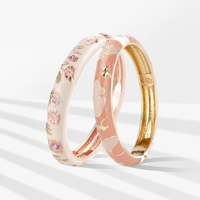 UJOY Cloisonne Bracelet Butterfly Hinge Indian Cuff Bangle Enameled Jewelry Flower Bracelets for Women Gift Box 55A114