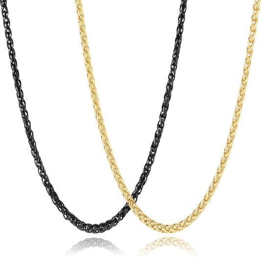 Garysiom 2 Pcs Chains for Men, 4mm Stainless Steel Silver Tone Gold or Black Wheat Necklace Chain for Men Women, 16, 20, 24, 28, 32 Inch
