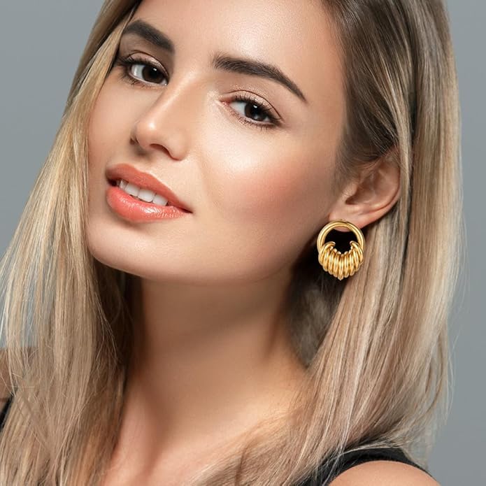 11 Pairs Trendy Gold Knot Earrings for Women Chunky Statement Long Link Drop Dangle Earrings Fashion Lightweight Hypoallergenic Jewelry Set