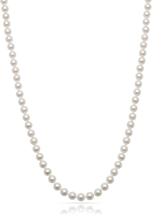 Belacqua Natural Cultured Freshwater Pearl Strand Necklace in Sterling Silver, Size 5.5-9.5mm, Length-16 to 36 Inches, Clasp-Fishhook, Jewelry for Women, Gift Box Included